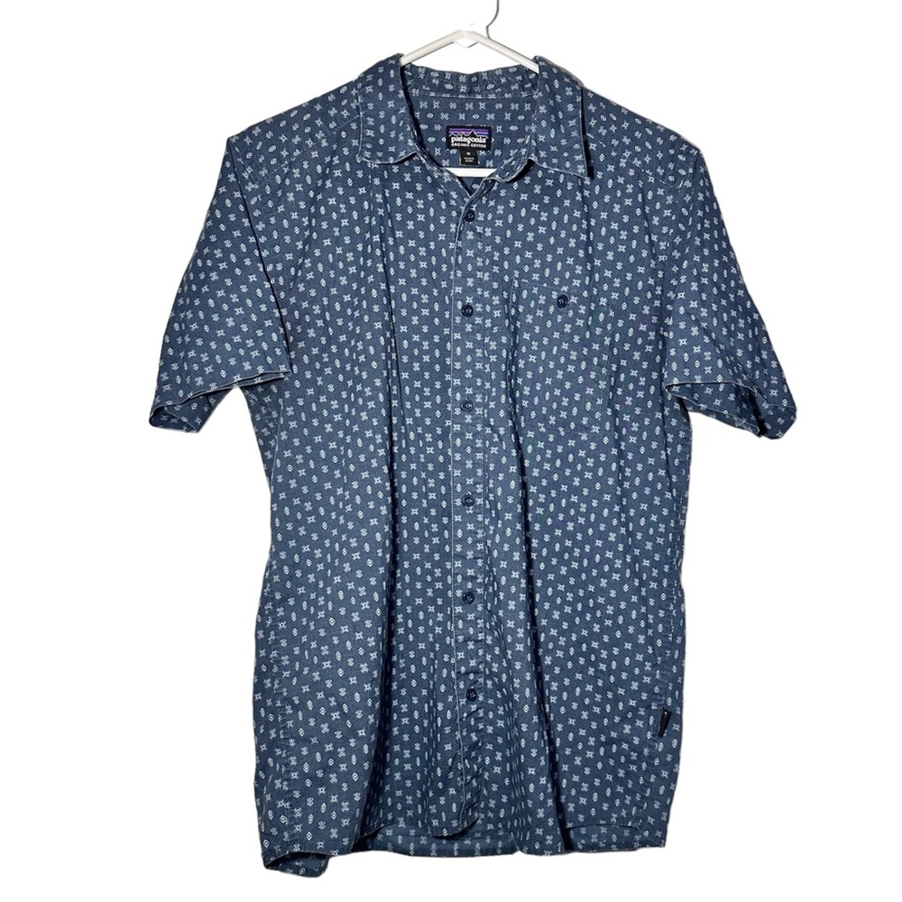 Patagonia Men's Go To Shirt Medium Blue Organic Cotton Button Up Short Sleeve